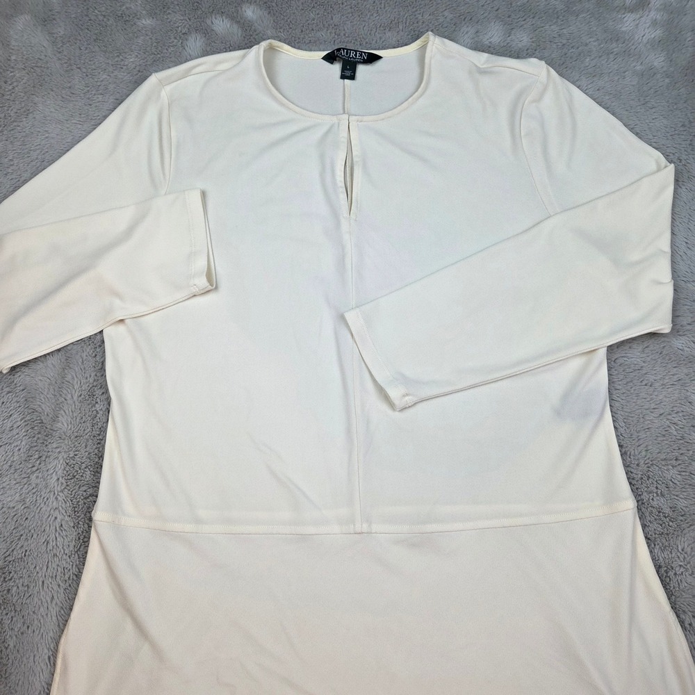 Lauren Ralph Lauren Top Women L Keyhole Neck Long Sleeve Stretch Cream Ivory LRL